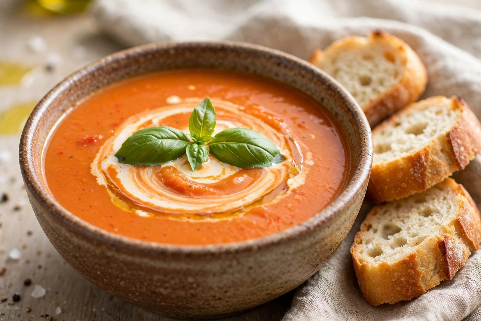 Creamy tomato soup close-up