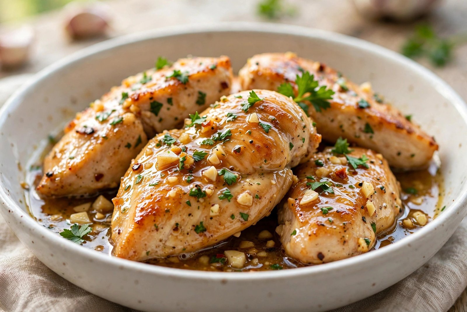 Garlic butter chicken close-up