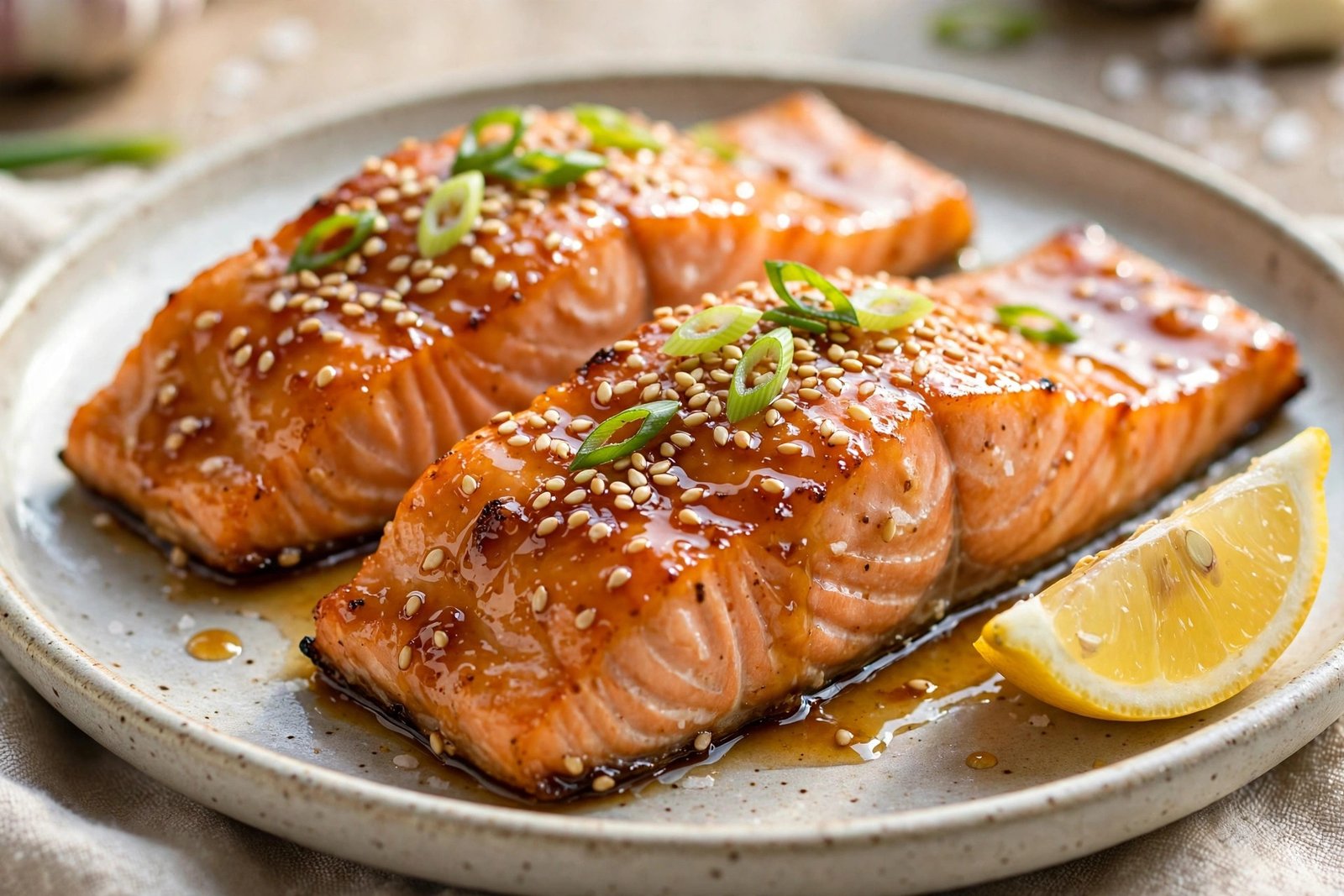 Honey garlic salmon close-up